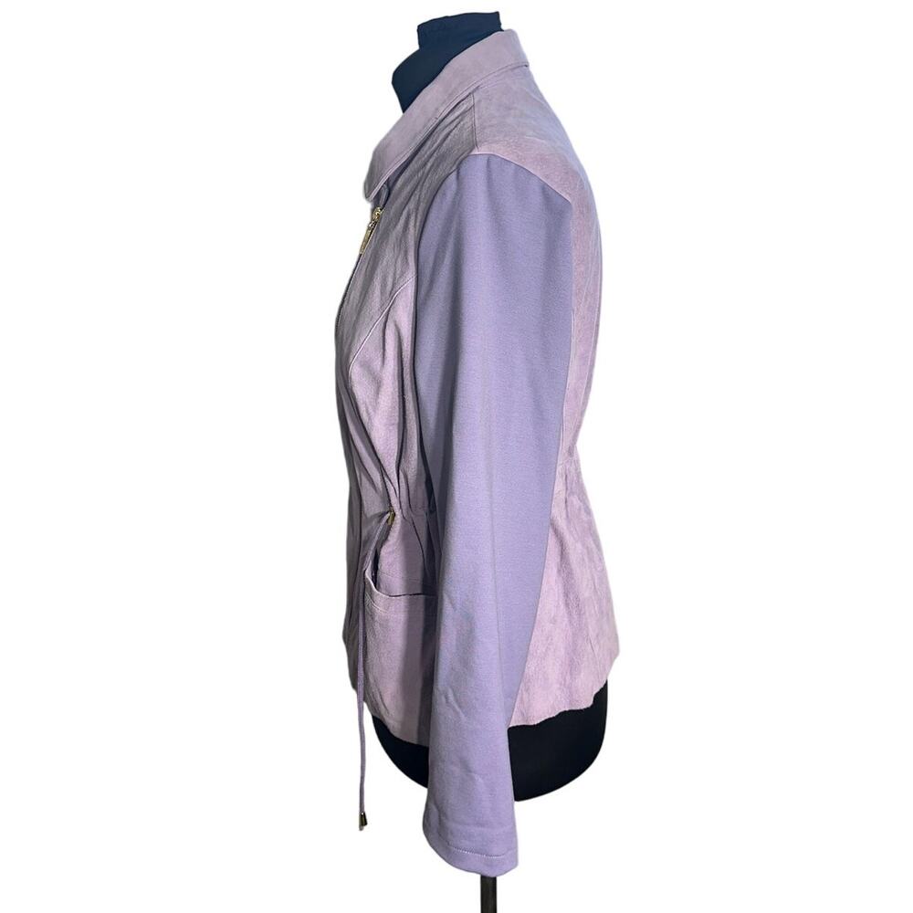 IMAN Lavender Suede Moto Jacket Asymmetrical Zip Mixed Media Large - Picture 3 of 10